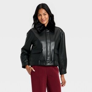 Women's Black Faux Leather Jacket - Size Medium